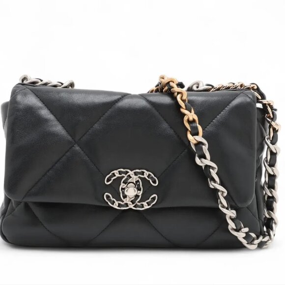 CHANEL 19 Lambskin Chain Shoulder Bag Gold x Silver - Picture 1 of 13